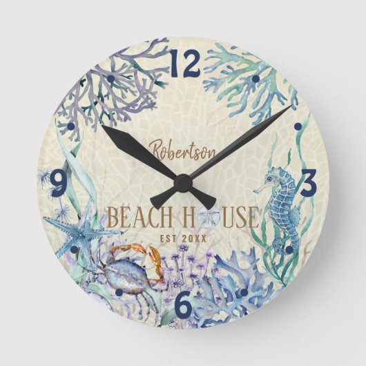 Beach House Coastal Ocean Personalized Ronde Klok (Voorkant)