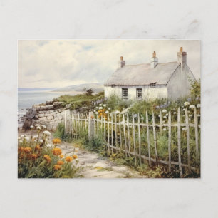 Beach House Cottage Aan zee hek vakantie Vintage Briefkaart