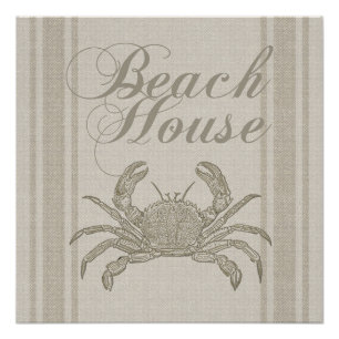 Beach House Crab Seashore Coastal  Perfect Poster