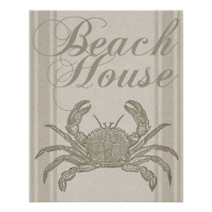 Beach House Crab Seashore Coastal  Poster