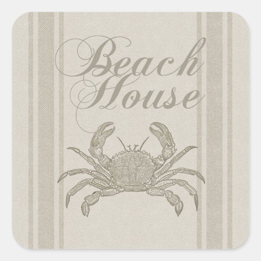 Beach House Crab Seashore Coastal  Vierkante Sticker (Voorkant)