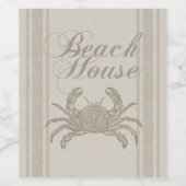 Beach House Crab Seashore Coastal  Wijn Etiket (Enkel label)