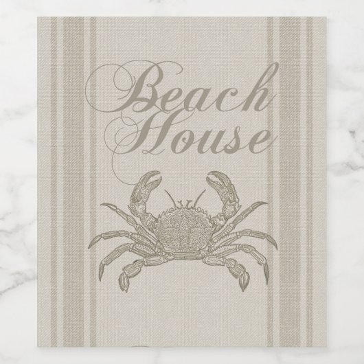 Beach House Crab Seashore Coastal  Wijn Etiket (Enkel label)