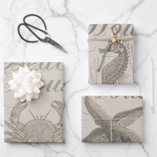 Beach House Crab Seashore Inpakpapier Vel