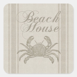 Beach House Crab Seashore Vierkante Sticker