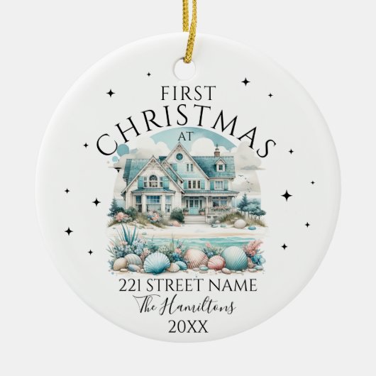 Beach House Custom Christmas Keramisch Ornament (Voorkant)