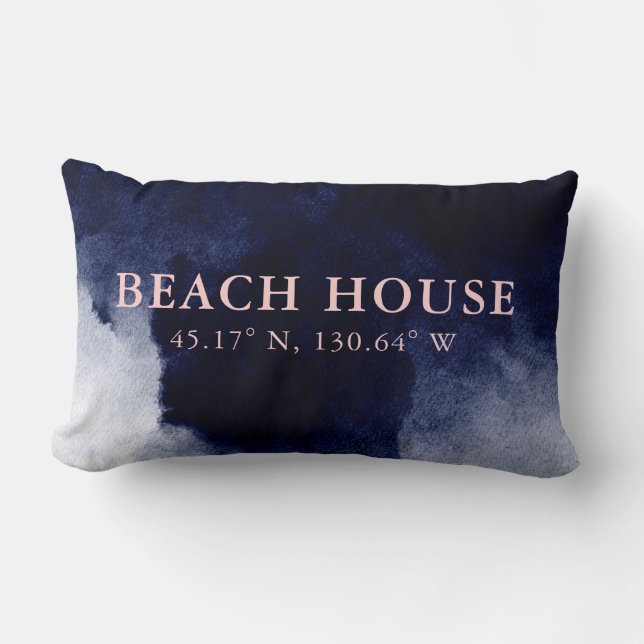Beach House Custom Coordinates Navy Blue Kussen (Voorkant)