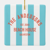 Beach House Custom Naam Blue Cabana Stripe Keramisch Ornament (Achterkant)