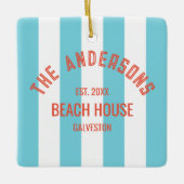 Beach House Custom Naam Blue Cabana Stripe Keramisch Ornament (Voorkant)