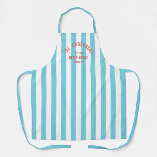 Beach House Custom Naam Blue Cabana Stripe Schort (Voorkant)