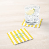 Beach House Custom Naam Geel Cabana Stripe Kartonnen Onderzetters (Insitu)