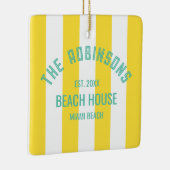 Beach House Custom Naam Geel Cabana Stripe Keramisch Ornament (Rechts)