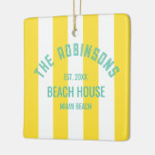Beach House Custom Naam Geel Cabana Stripe Keramisch Ornament (Links)