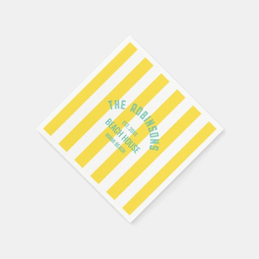Beach House Custom Naam Geel Cabana Stripe Servet (Hoek)
