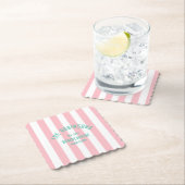 Beach House Custom Naam Pink Cabana Stripe Kartonnen Onderzetters (Insitu)