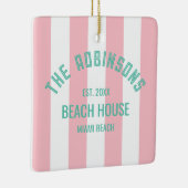 Beach House Custom Naam Pink Cabana Stripe Keramisch Ornament (Rechts)