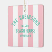 Beach House Custom Naam Pink Cabana Stripe Keramisch Ornament (Links)