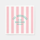Beach House Custom Naam Pink Cabana Stripe Servet (Voorkant)