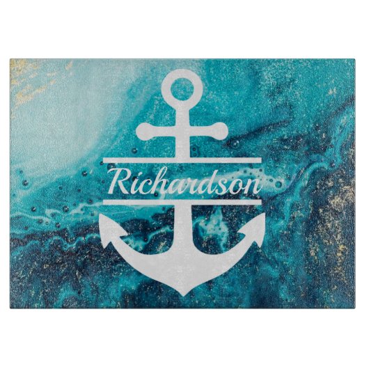 Beach House Cutting Board Anchor met naam Snijplank (Voorkant)