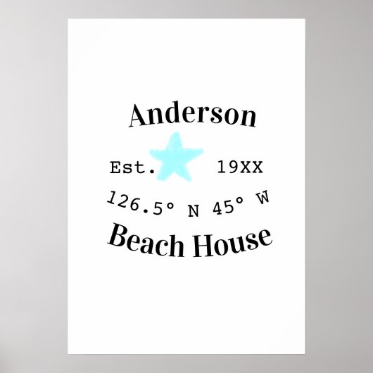 Beach house Date year custom coordinates add est. Poster (Voorkant)