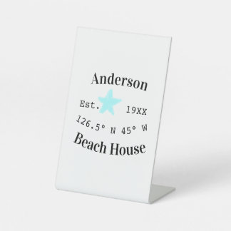 Beach house Date year custom coordinates add est. Reclamebord Met Voetstuk