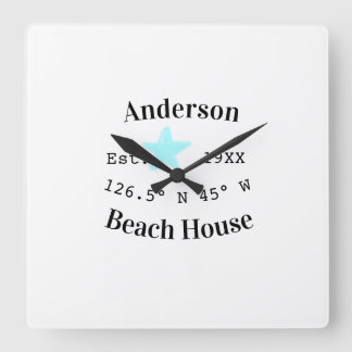 Beach house Date year custom coordinates add est. Vierkante Klok