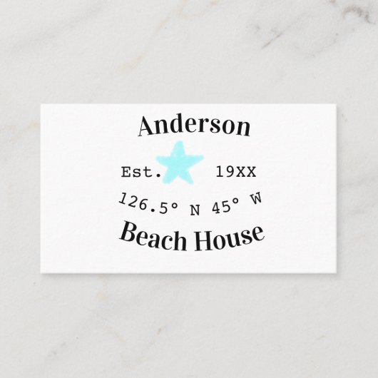 Beach house Date year custom coordinates add est. Visitekaartje (Voorkant)