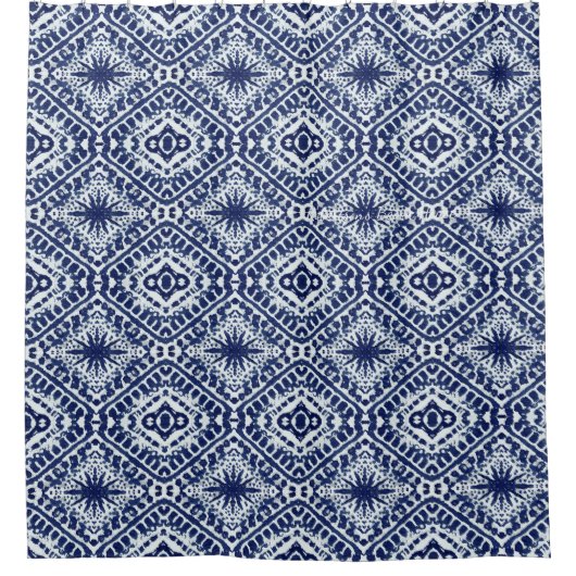 Beach House Deco Shibori Diamond Star Patroon Douchegordijn (Voorkant)