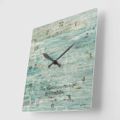 Beach House Driftwood Blauwgroen Blue Coastal Seas Vierkante Klok (Hoek)