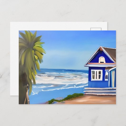 Beach House en Ocean Art | GEZEGDE HALLO Briefkaart (Voorkant / Achterkant)