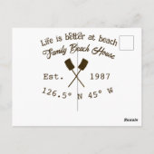 Beach house ets. Date year custom coordinates add  Briefkaart (Achterkant)