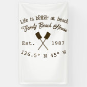Beach house ets. Date year custom coordinates add Spandoek (Verticaal)