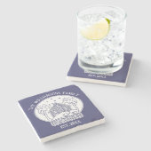 Beach House familienaam anker nautisch blauw wit Stenen Onderzetter (Zijkant)