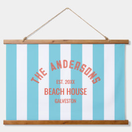 Beach House Familienaam Blue Cabana Stripe Hangend Wandkleed