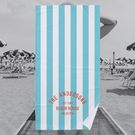 Beach House Familienaam Blue Cabana Stripe Strandlaken