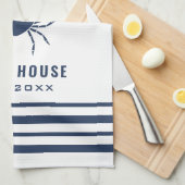 Beach House Familienaam Crab Navy Blue en White Theedoek (Quarter Fold)