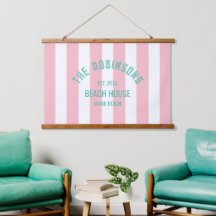 Beach House Familienaam Pink Cabana Stripe