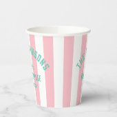 Beach House Familienaam Pink Cabana Stripe Napki Papieren Bekers (Links)