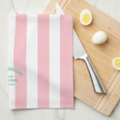 Beach House Familienaam Pink Cabana Stripe Theedoek (Quarter Fold)