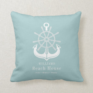 Beach House Family Name Anchor Kussen
