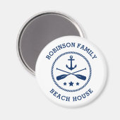 Beach House & Family Name Anchor Oars Stars Round Magneet (Voorkant / Achterkant)