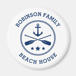 Beach House & Family Name Anchor Oars Stars Round Magneet
