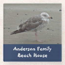Beach House Family Name Artistic Zee Bird Seagull Glazen Onderzetter