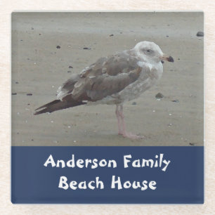 Beach House Family Name Artistic Zee Bird Seagull Glazen Onderzetter