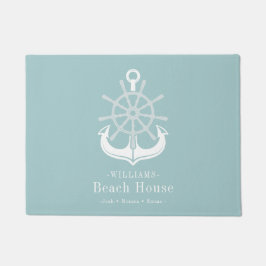 Beach House Family Name Blauwgroen Anchor Deurmat