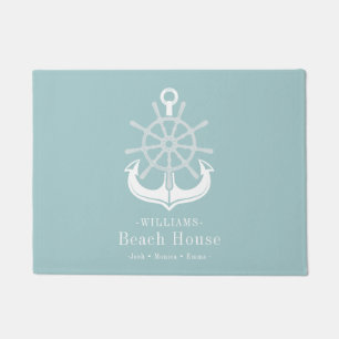 Beach House Family Name Blauwgroen Anchor Deurmat