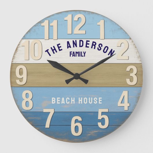 Beach house family sign rustic wood grote klok (Voorkant)