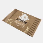 Beach House Fish Burlap Familienaam Deurmat (Schuin)