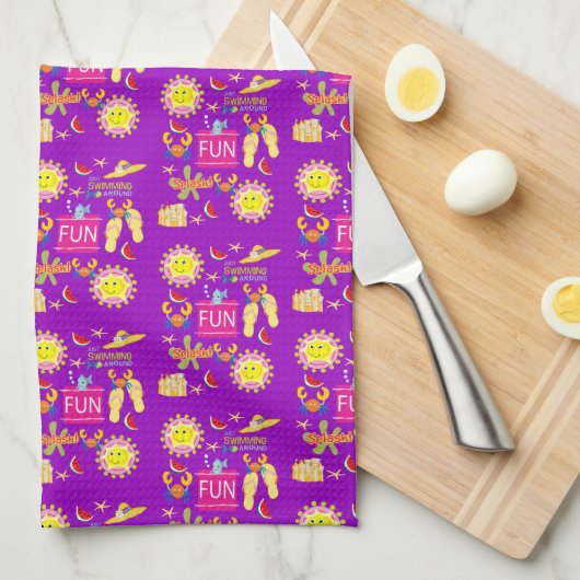 Beach House Fun Sun Paars Kitchen Handdoeken (Quarter Fold)