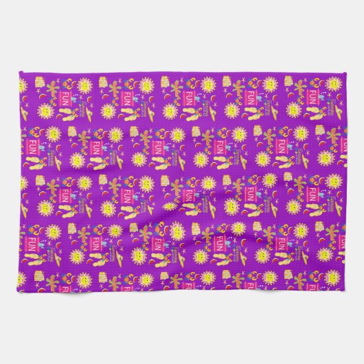 Beach House Fun Sun Paars Kitchen Handdoeken (Horizontaal)